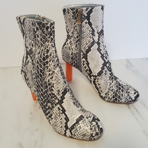 Cape Robbin Athena Snake Print Booties with Orange Heel - Picture 5 of 8
